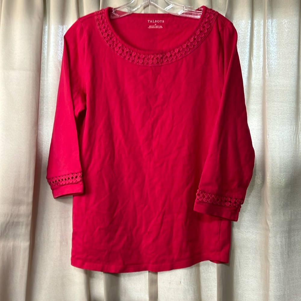 Women's Talbots Pink Long Sleeve Tee Shirt/Blouse With Threaded/Stitching
